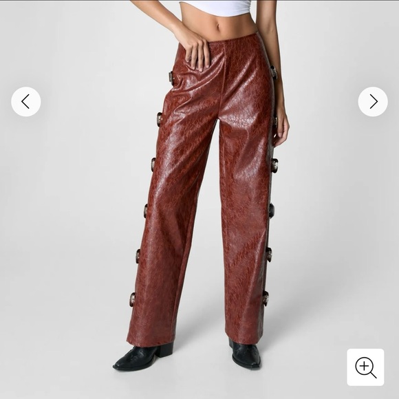 Nasty Gal Pants - Nasty Gal Chestnut Leather Side-Button Pants